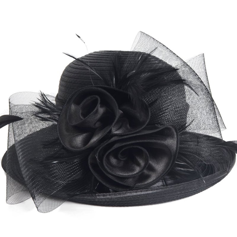 VECRY Womens Tea Party Church Baptism Wedding Derby Dressy Hat (Black) - Image 2